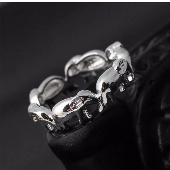 Silver Lucky Elephant Eternity Band Ring - Picture 4 of 5